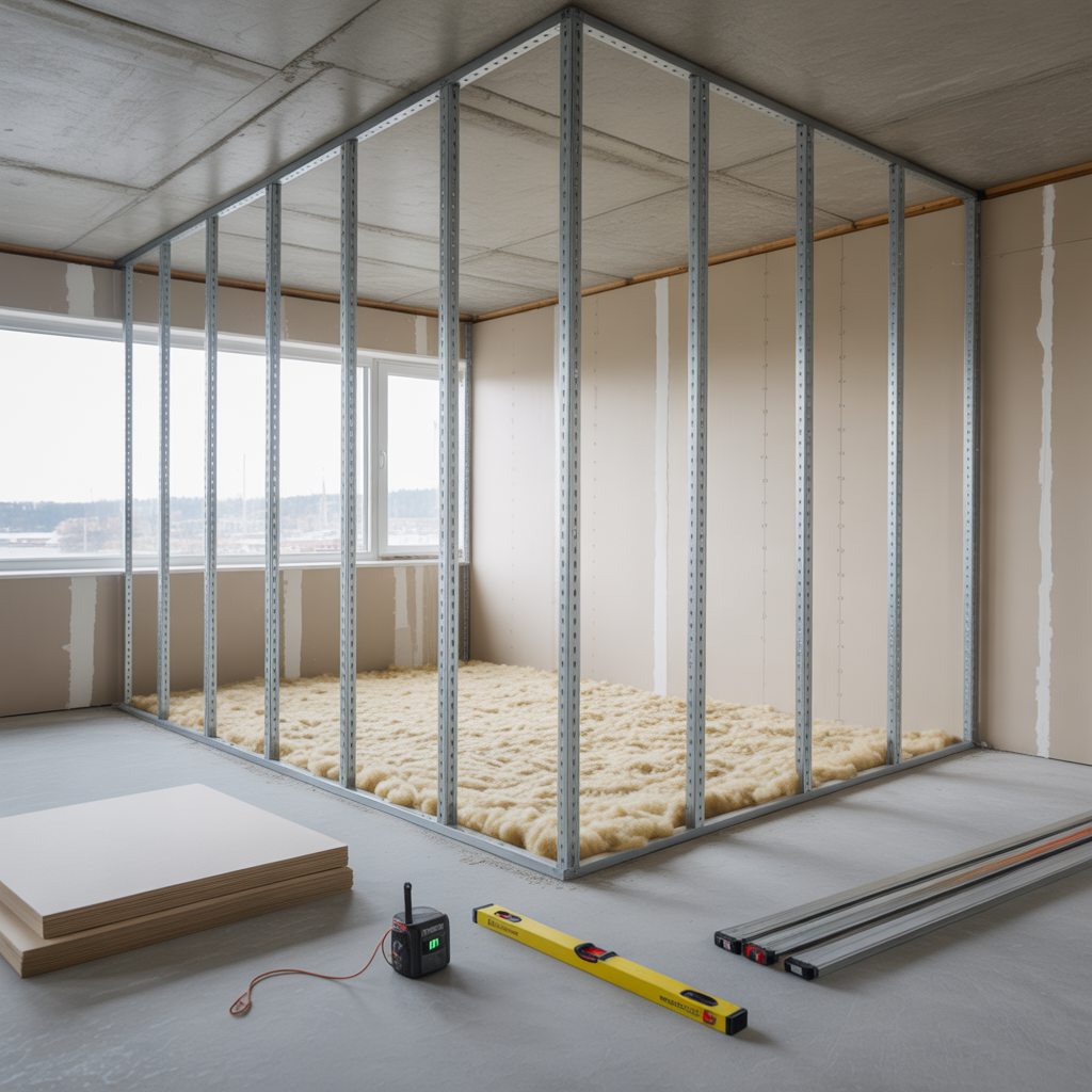 bygga innervagg med stalreglar guide matt och ljudkrav